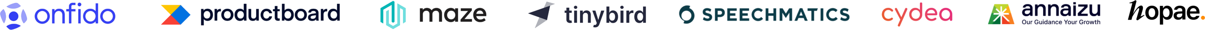 Trusted by Onfido, Productboard, Maze, Tinybird, Speechmatics, Cydea, Annaizu, and Hopae